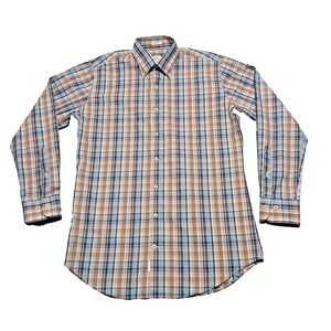 Peter Millar Mens Size M Blue/Brown Plaid Long Sleeve Button‎ Down Shirt
